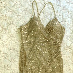 Sequin Long Dress w/Slit V-Neck